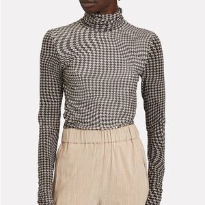 Ganni Check Printed Mesh Turtleneck Top